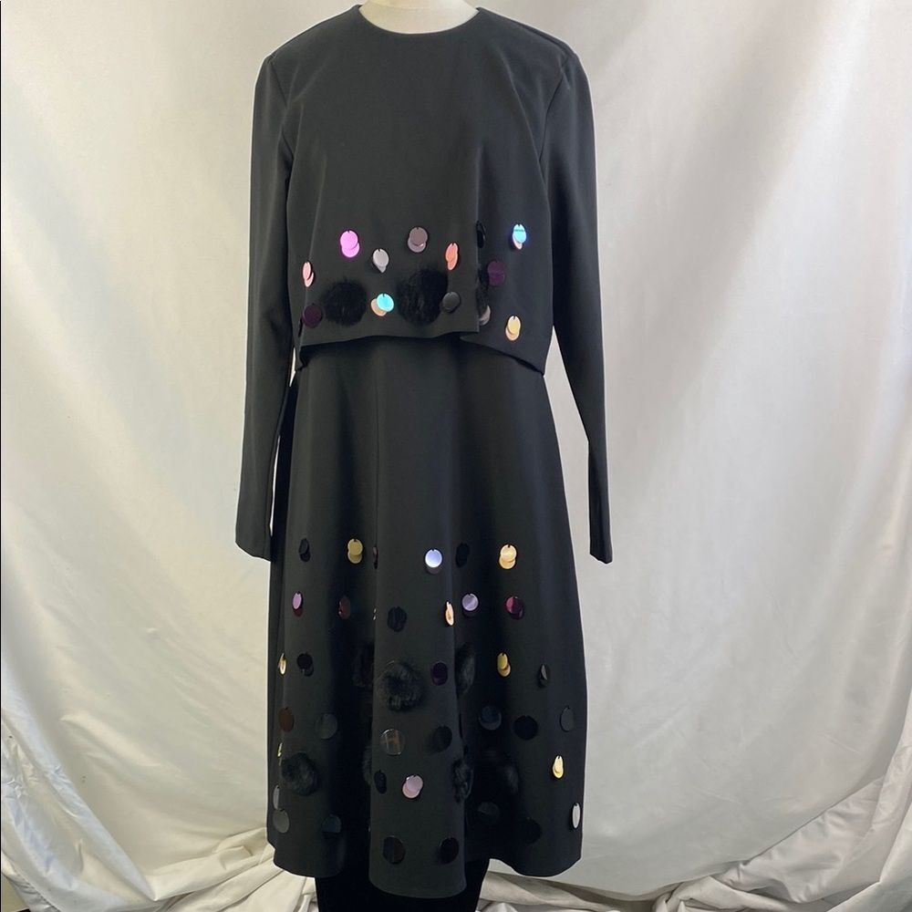 NWT  Blk W Fur  Beads Trim